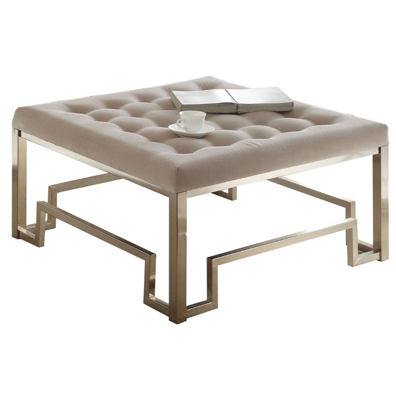 Bowery Hill Fabric Champagne Ottoman Square Contemporary 36