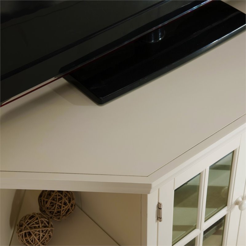 Bowery Hill Wood White Corner TV Stand Rectangular 46