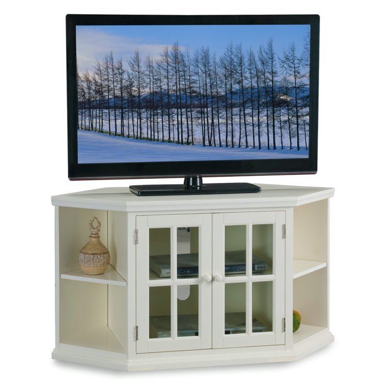 Bowery Hill Wood White Corner TV Stand Rectangular 46