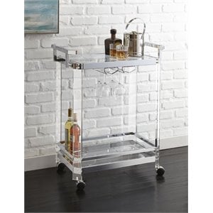 Bowery Hill Acrylic Chrome Bar Cart Rectangular Mobile 35&quot H x 17&quot W x 29&quot D