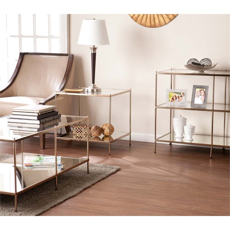 Bowery Hill Glass Top Coffee Table in Gold