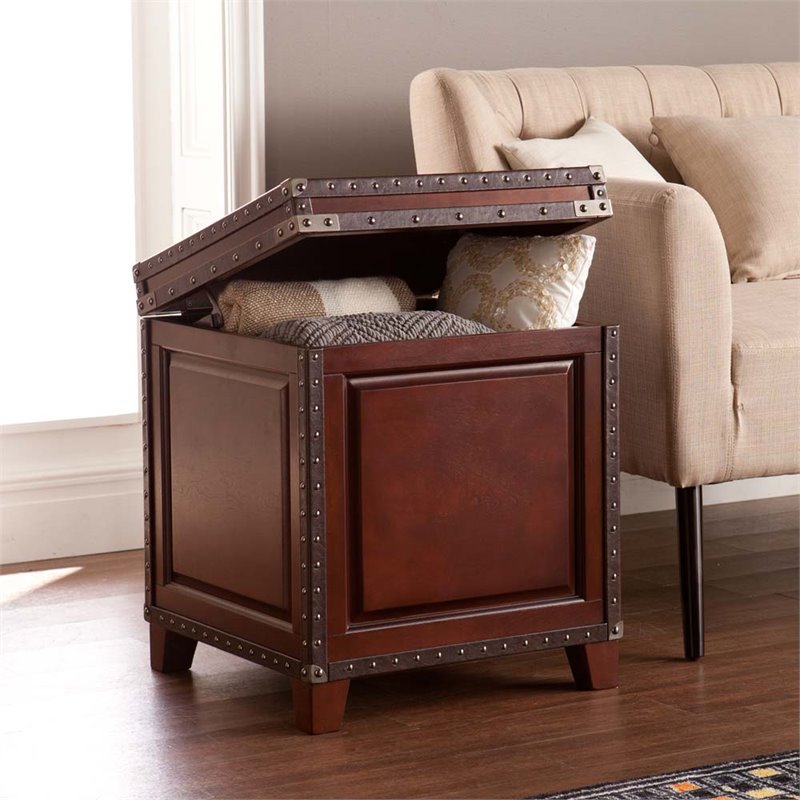 Bowery Hill Storage Trunk End Table in Dark Cherry
