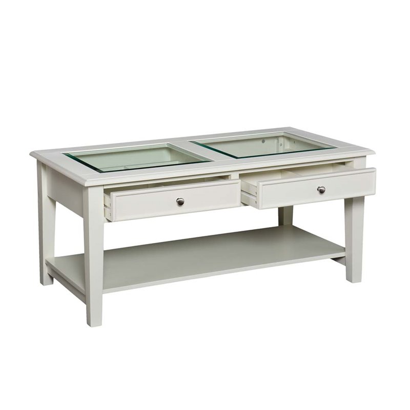 Bowery Hill Glass Top Coffee Table in Off White