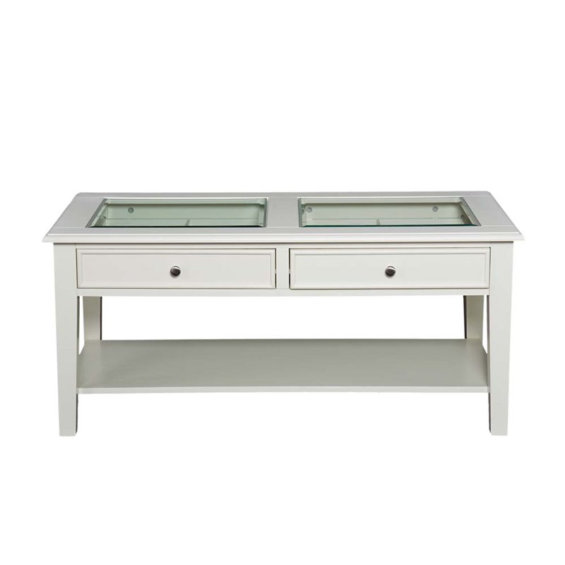 Bowery Hill Glass Top Coffee Table in Off White