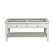Bowery Hill Glass Top Coffee Table in Off White