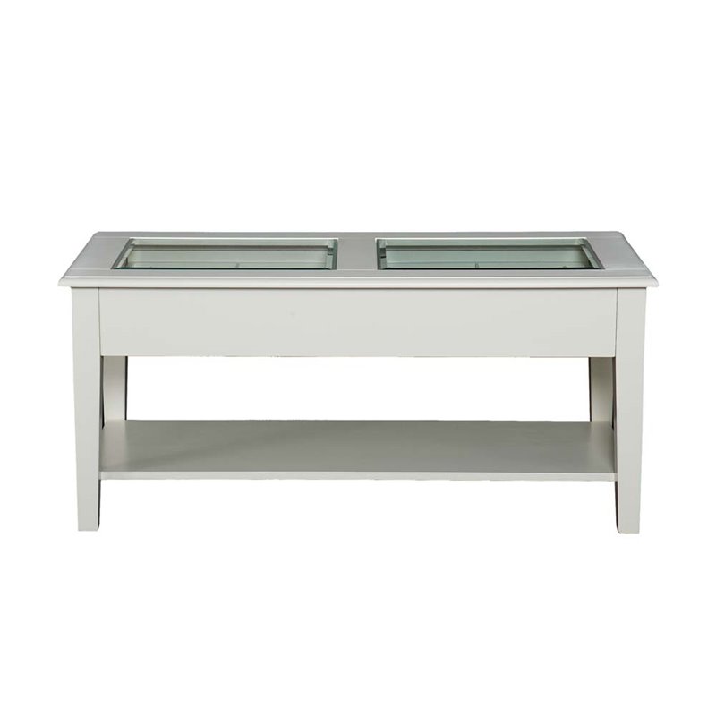 Bowery Hill Glass Top Coffee Table in Off White