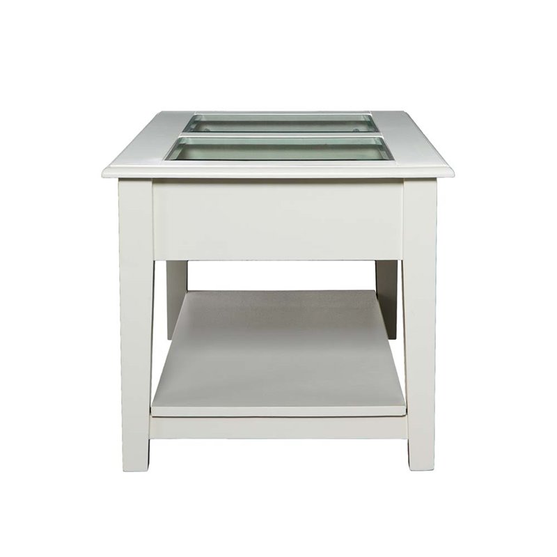 Bowery Hill Glass Top Coffee Table in Off White