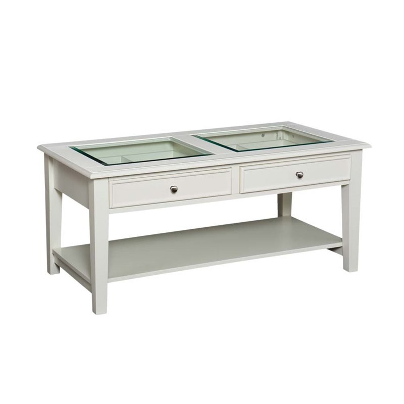 Bowery Hill Glass Top Coffee Table in Off White