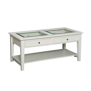 Bowery Hill Glass Top Coffee Table in Off White