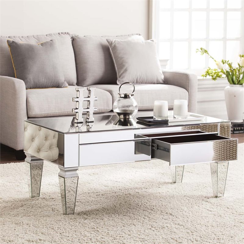Bowery Hill Contemporary Mirrored Storage Coffee Table