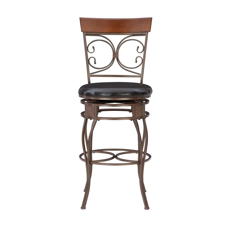 Bowery Hill Faux Leather Dark Brown Bar Stool Round Swivel 30.75