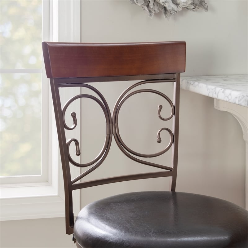 Bowery Hill Faux Leather Dark Brown Bar Stool Round Swivel 30.75