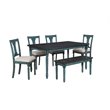 Bowery Hill MDF with Oak Veneer Teal Blue Dining Set Rectangular Padded Seat 59
