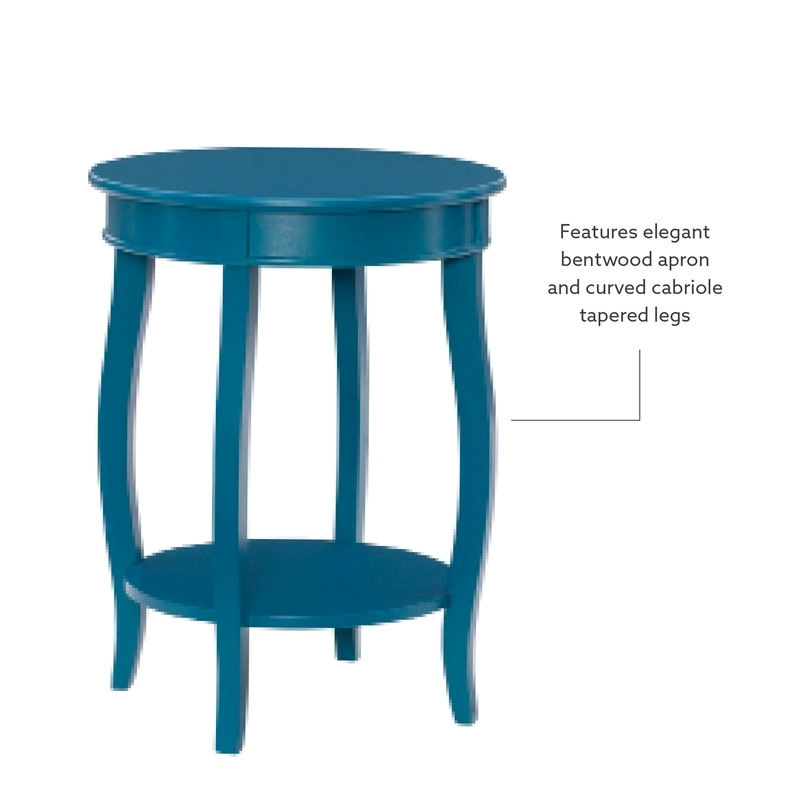 Bowery Hill Wood Teal Blue End Table Round Bentwood Skirt 24