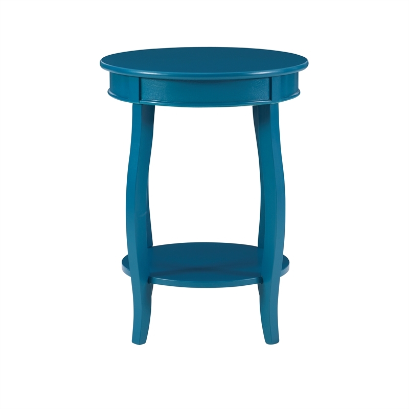 Bowery Hill Wood Teal Blue End Table Round Bentwood Skirt 24