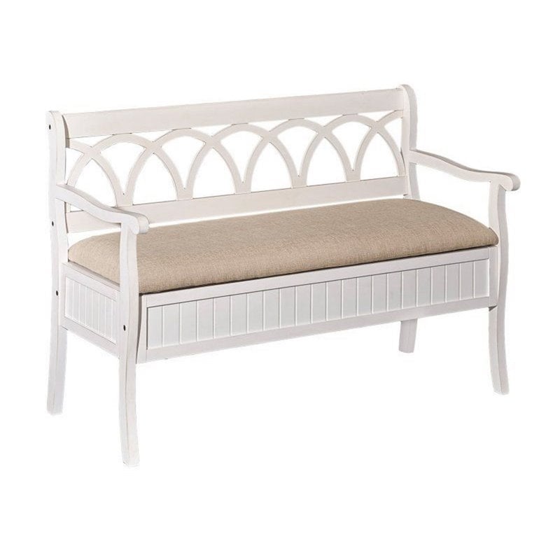Bowery Hill Pine White Storage Bench Rectangular Child Safe Hinges 48