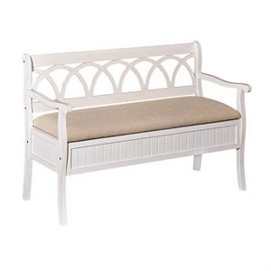 Bowery Hill Pine White Storage Bench Rectangular Child Safe Hinges 48&quot Unassembled