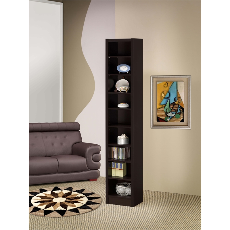 Bowery Hill MDF Cappuccino Narrow Bookcase Rectangular 70.75
