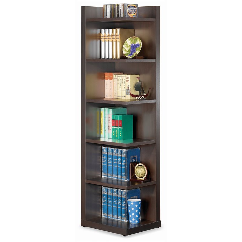 Bowery Hill 6 Shelf Corner Bookshelf Bookcase  in Cappuccino