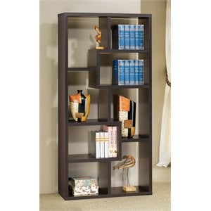 Bowery Hill Laminate Cappuccino Bookcase Rectangular Geometric 70.75&quot x 35&quot x 11.75&quot Unassembled