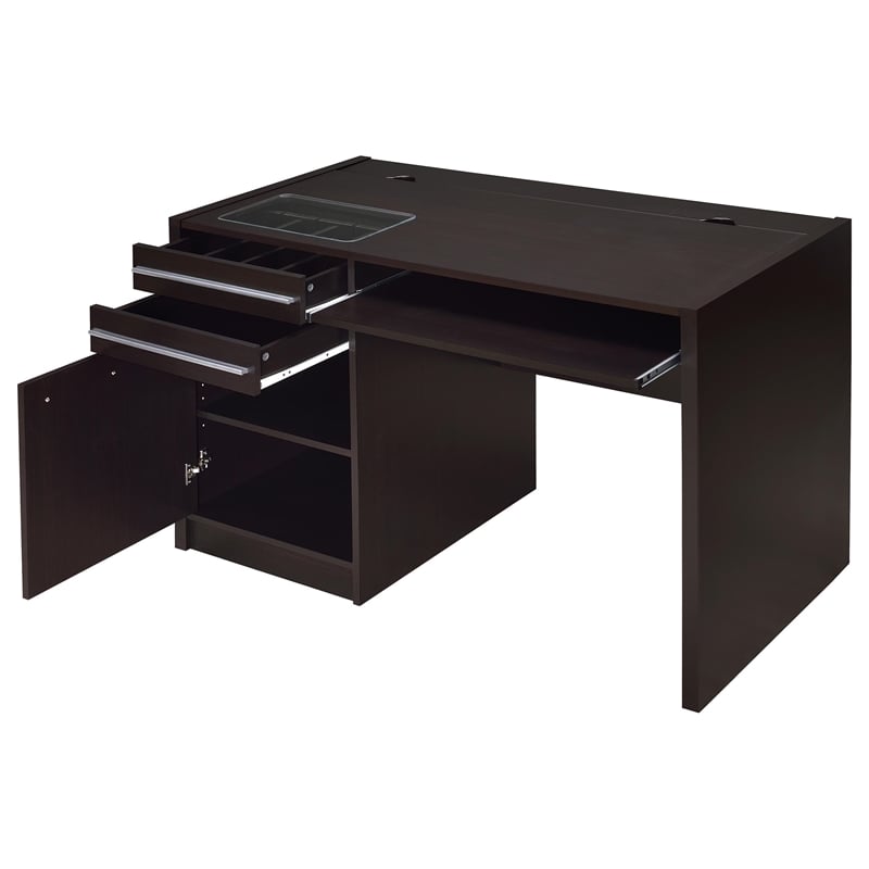 Bowery Hill Contemporary Wood Computer Desk with Charging Station in Cappuccino