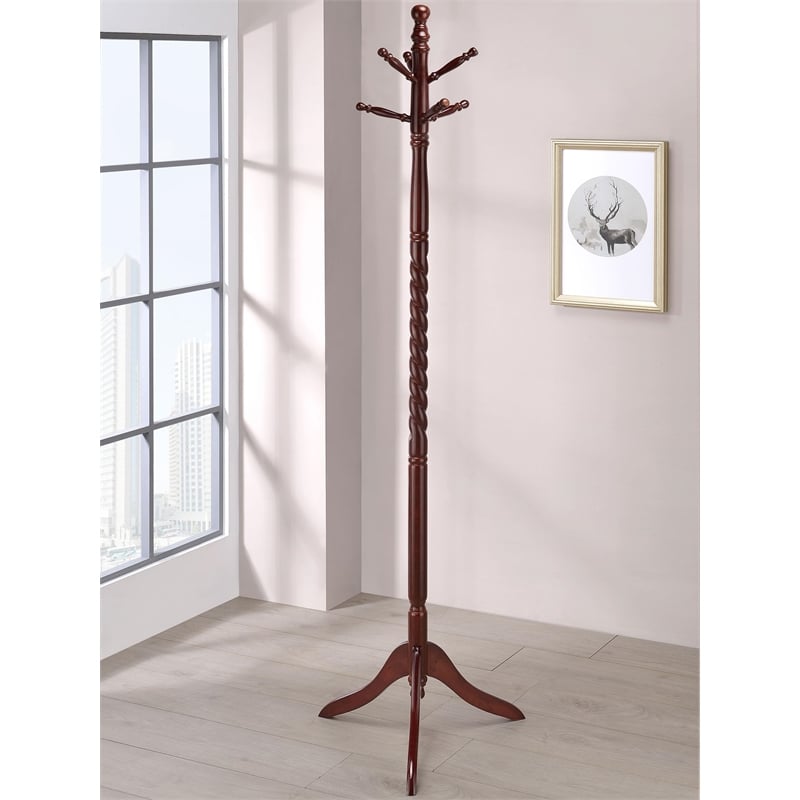 Bowery Hill Twisted Post Coat Rack in Merlot