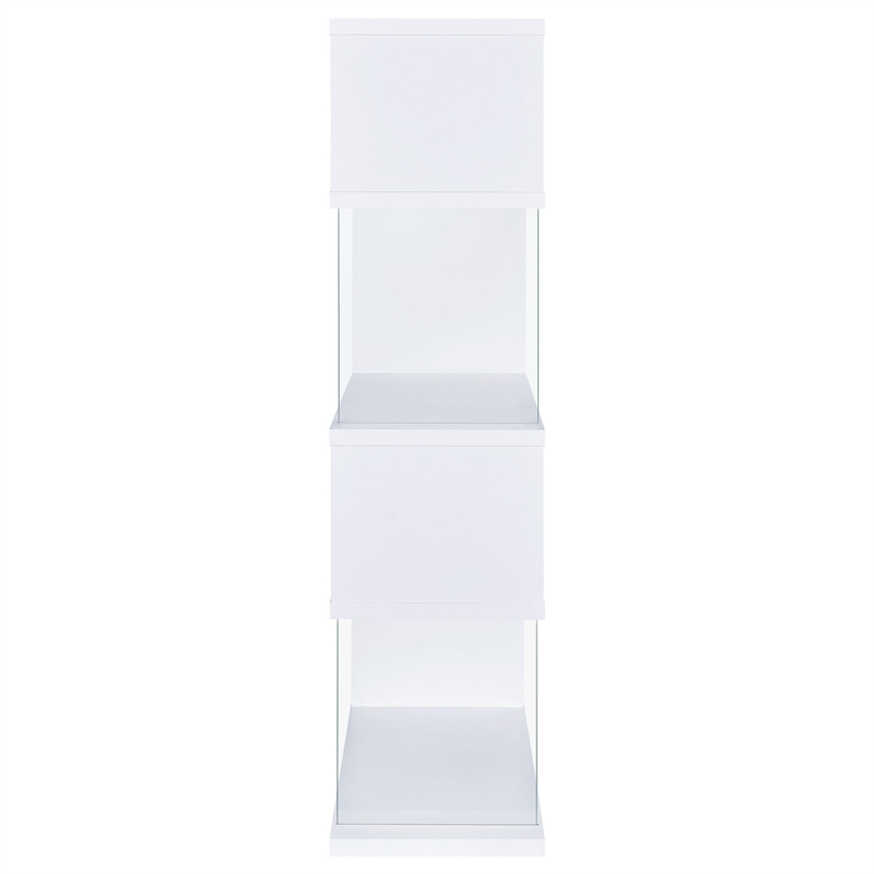 Bowery Hill Wood White Bookcase Rectangular Zigzag Design 63
