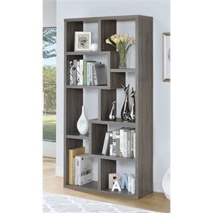 Bowery Hill MDF Weathered Gray Bookcase Rectangular Geometric 70.75&quot Unassembled