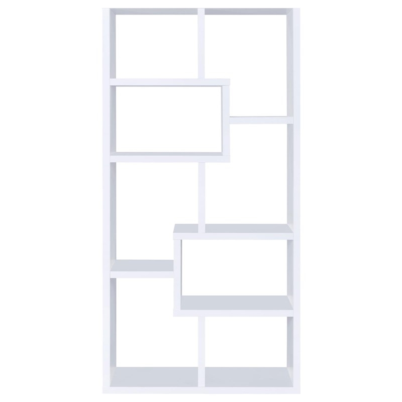 Bowery Hill Engineered Wood Asymmetrical 8-Shelves Bookcase in White