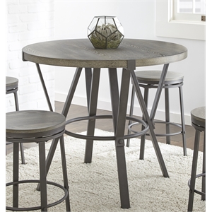 Bowery Hill Ash Veneer Gray Dining Table Round Industrial 42&quot Unassembled