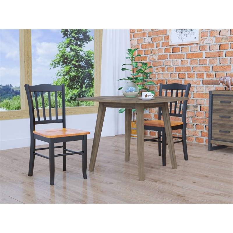 Bowery Hill Rubberwood Black Oak Dining Chair Rectangular Contoured 35.5