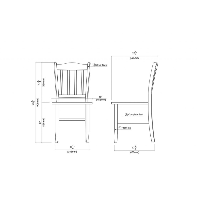 Bowery Hill Rubberwood Black Oak Dining Chair Rectangular Contoured 35.5