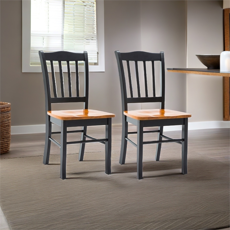 Bowery Hill Rubberwood Black Oak Dining Chair Rectangular Contoured 35.5