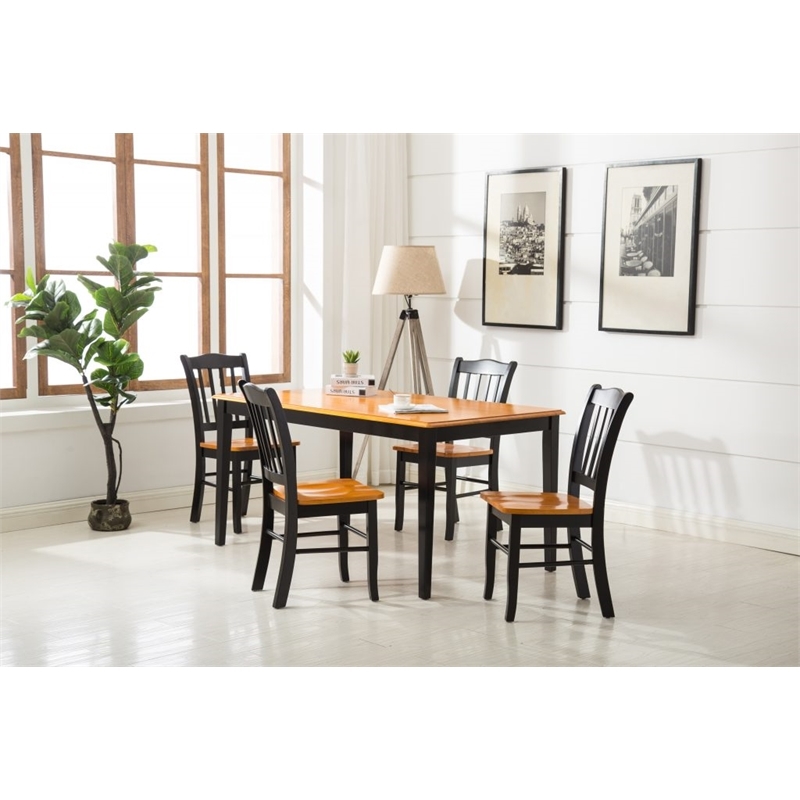 Bowery Hill Rubberwood Black Oak Dining Chair Rectangular Contoured 35.5