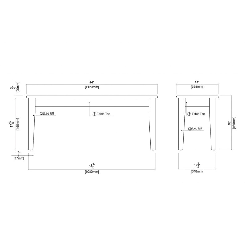 Bowery Hill Solid Rubberwood Oak Dining Bench Rectangular 44