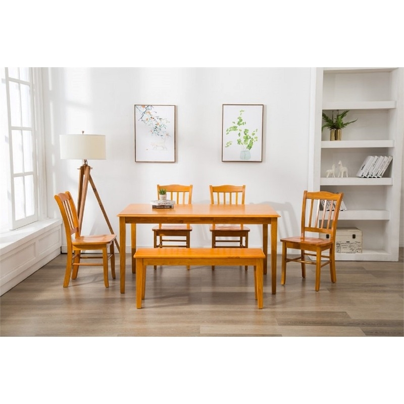 Bowery Hill Solid Rubberwood Oak Dining Bench Rectangular 44