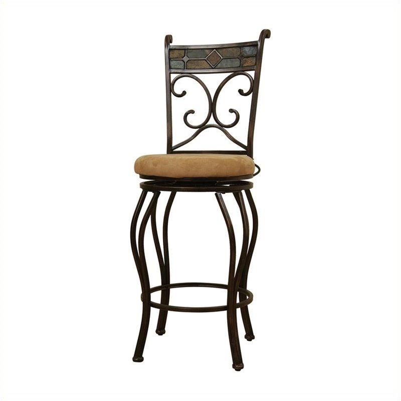 Bowery Hill Transitional Metal/Linen Swivel Bar Stool in Bronze/Beige