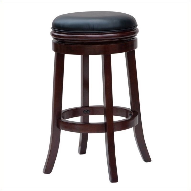 Bowery Hill Rubberwood Cherry Backless Swivel Bar Stool Round 29.75