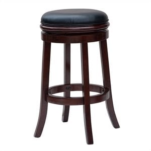 Bowery Hill Rubberwood Cherry Backless Swivel Bar Stool Round 29.75&quot Unassembled
