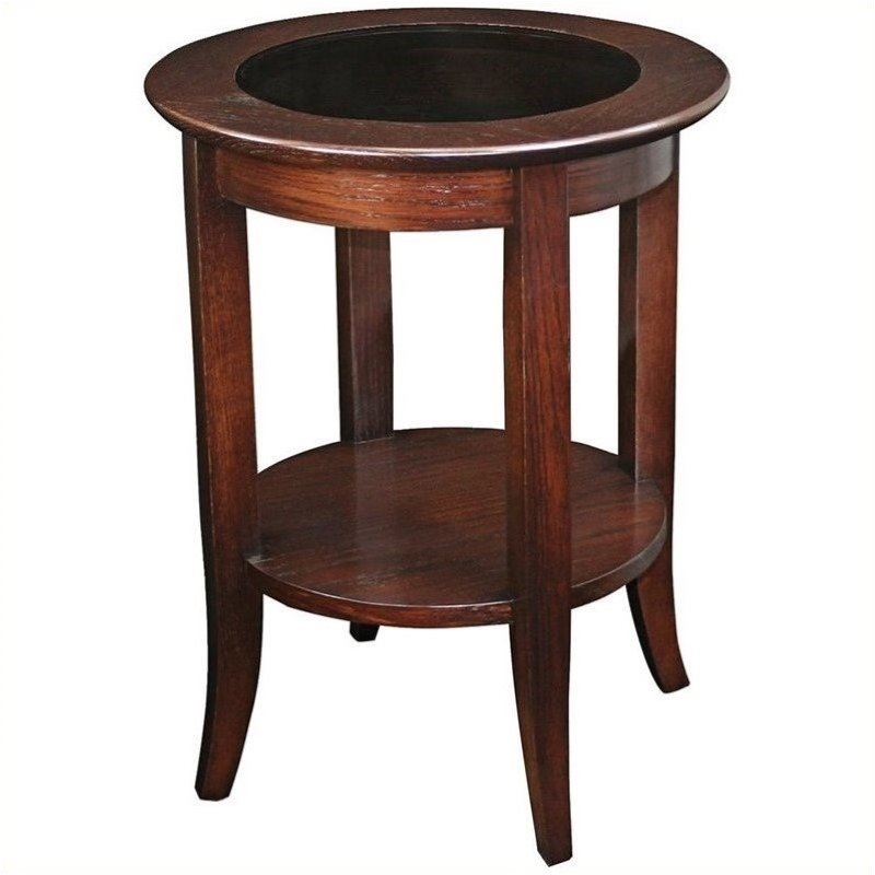 Bowery Hill Solid Wood Round Glass Top End Table in Chocolate Oak