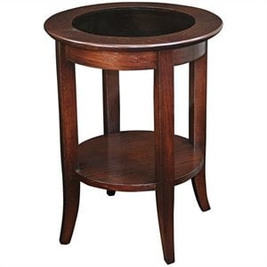 Bowery Hill Solid Wood Round Glass Top End Table in Chocolate Oak