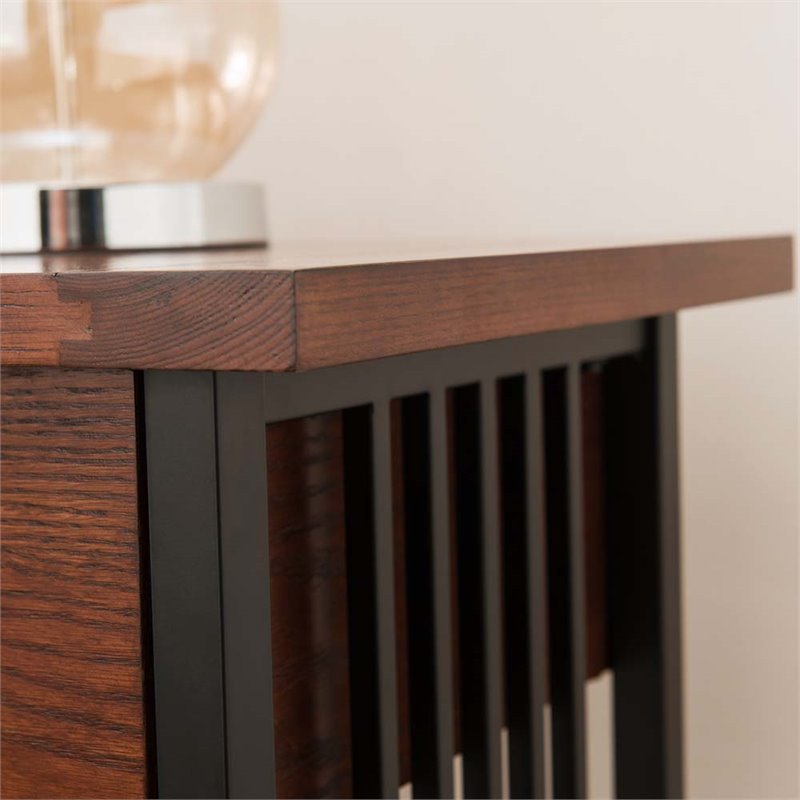 Bowery Hill Hardwood Oak Nightstand Rectangular Lower Shelf 28