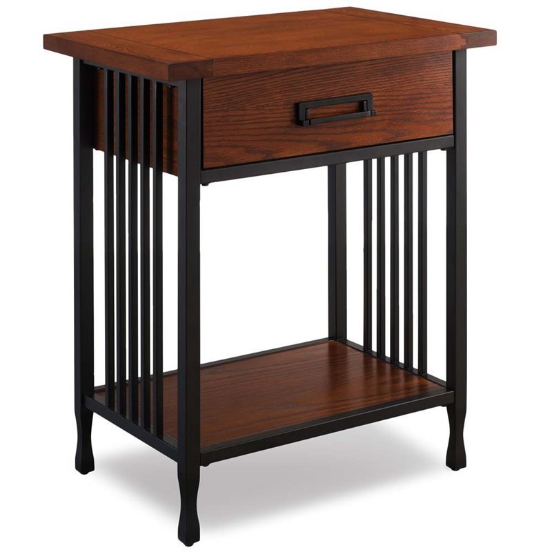 Bowery Hill Hardwood Oak Nightstand Rectangular Lower Shelf 28