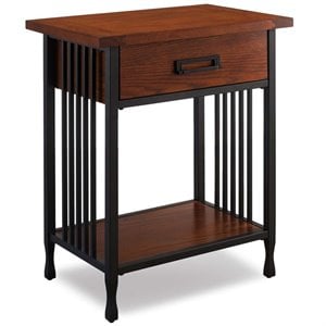 Bowery Hill Hardwood Oak Nightstand Rectangular Lower Shelf 28&quot H x 24&quot W x 16&quot D