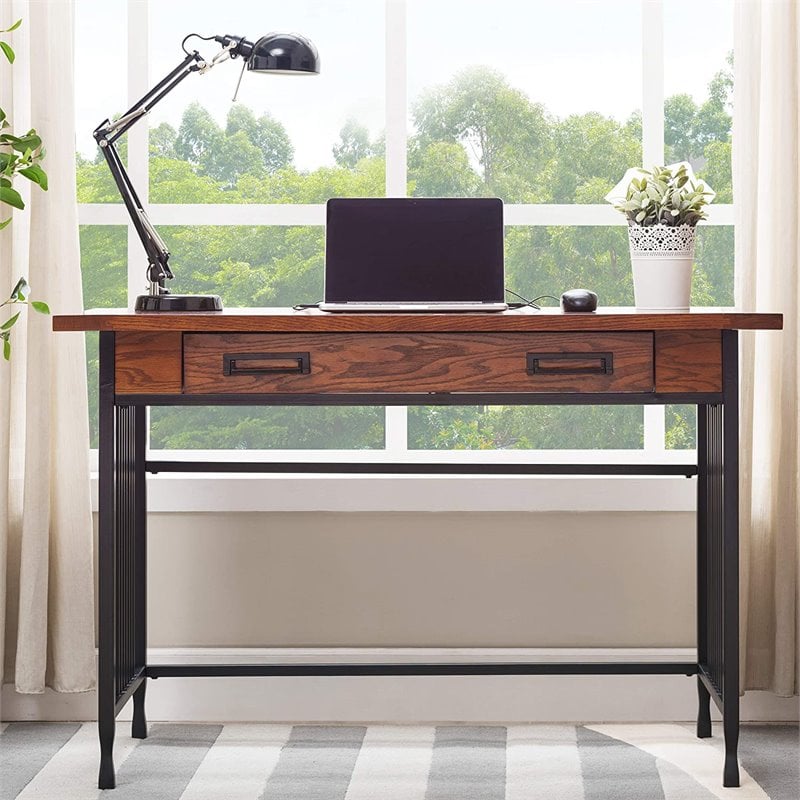 Bowery Hill Hardwood Solids Medium Oak Computer Desk Rectangular Simple Assembly 46