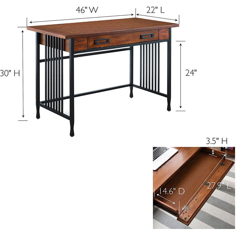 Bowery Hill Hardwood Solids Medium Oak Computer Desk Rectangular Simple Assembly 46
