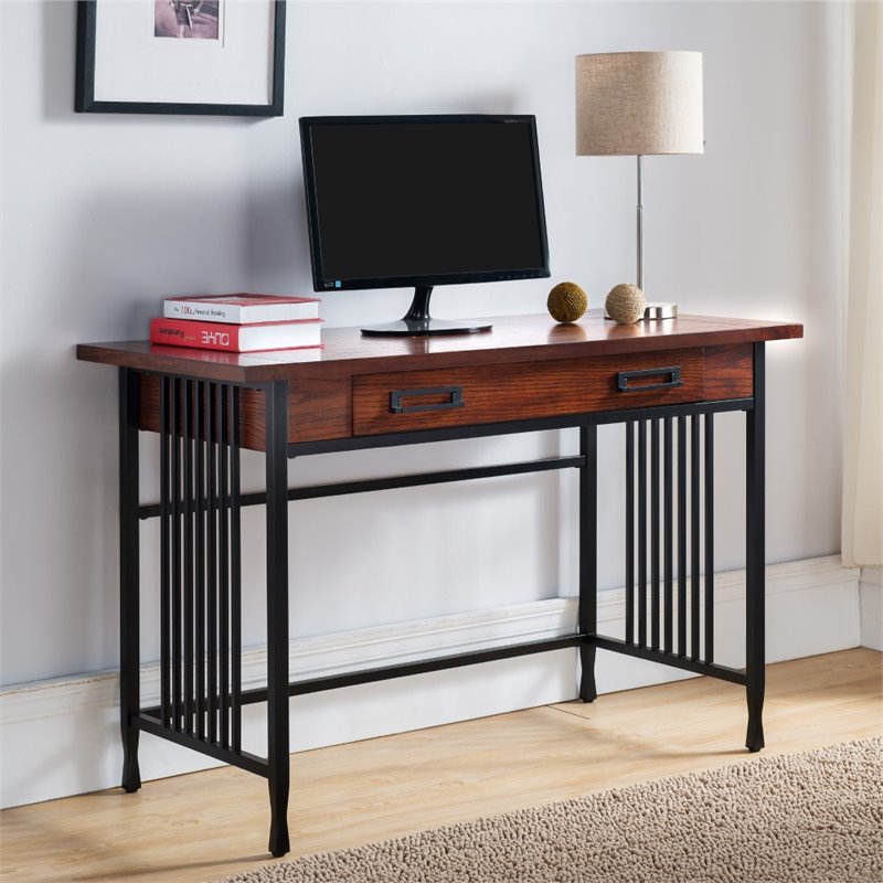 Bowery Hill Hardwood Solids Medium Oak Computer Desk Rectangular Simple Assembly 46