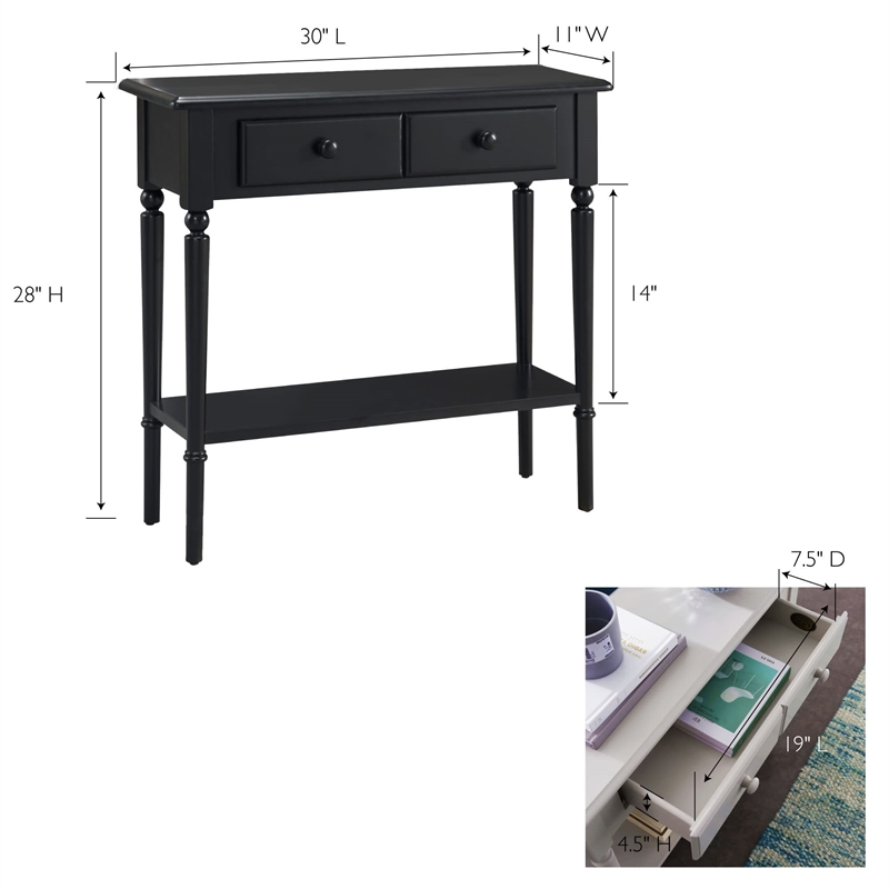 Bowery Hill 1 Drawer Console Table with Shelf in Swan Black
