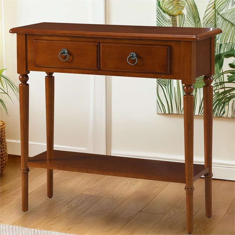 Bowery Hill 1 Drawer Console Table with Shelf in Pecan