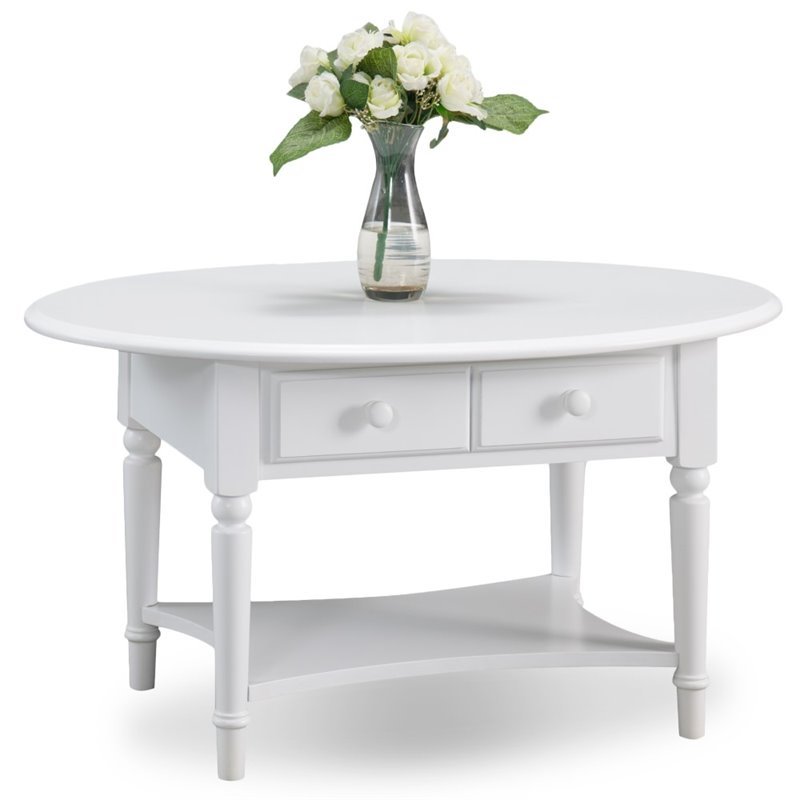 Bowery Hill Oval 1 Drawer Coffee Table with Shelf in Orchid White